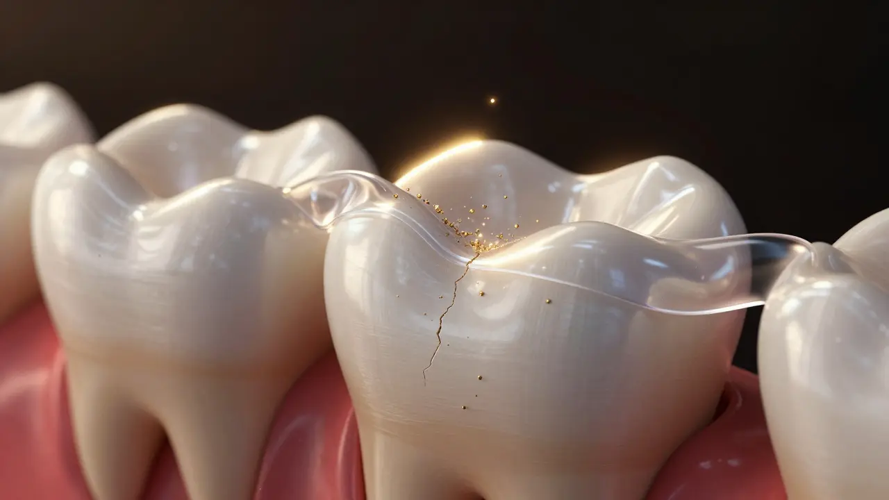 Microscopic view of enamel being smoothed to remove tiny cracks.