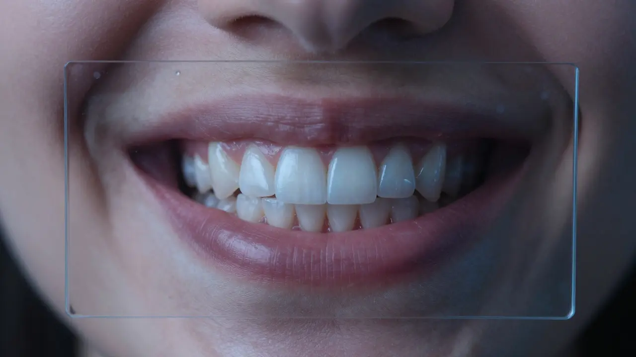 A smile framed like a work of art, showing the contrast between natural imperfection and perfected veneers.