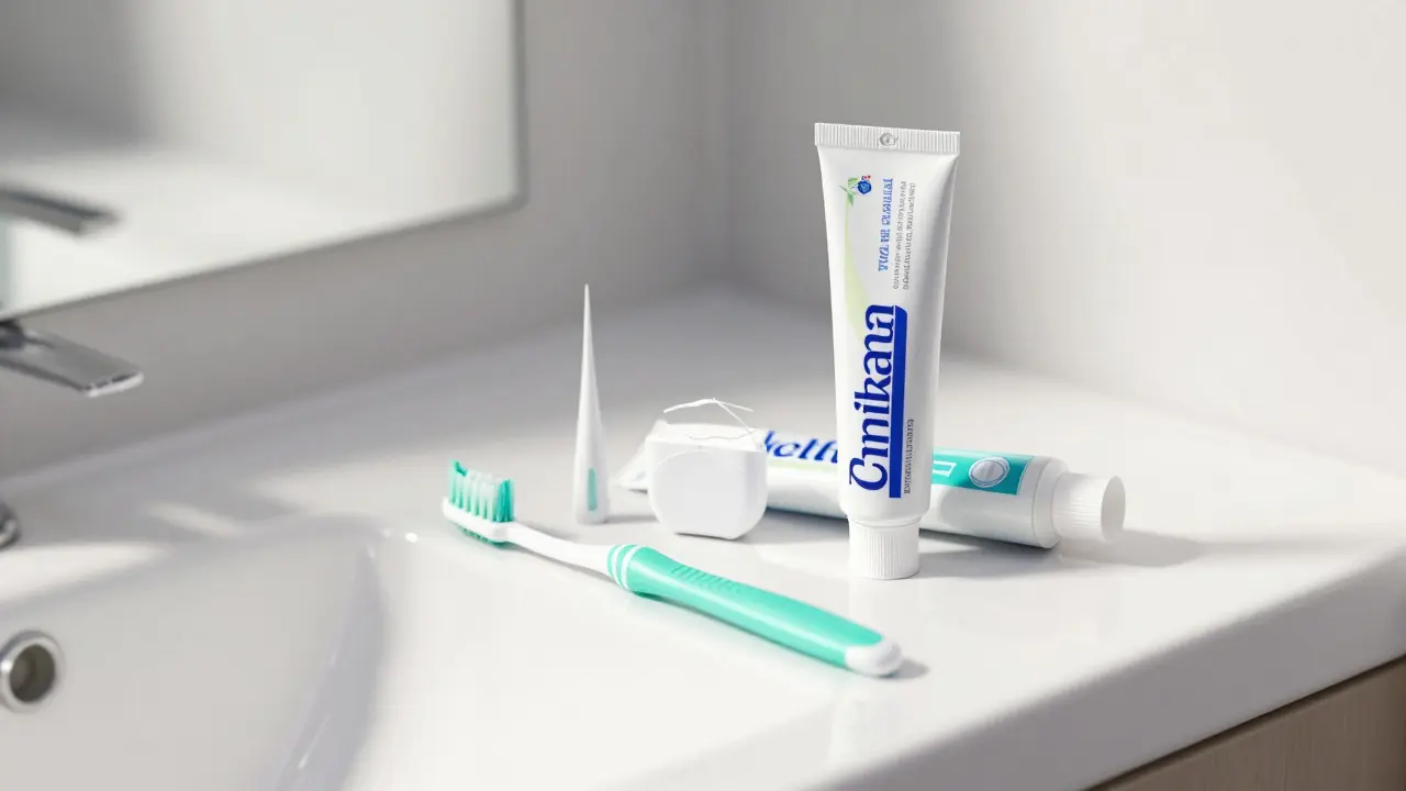 Nástroje pro mezizubní hygienu: kartáček, nitě a pasta