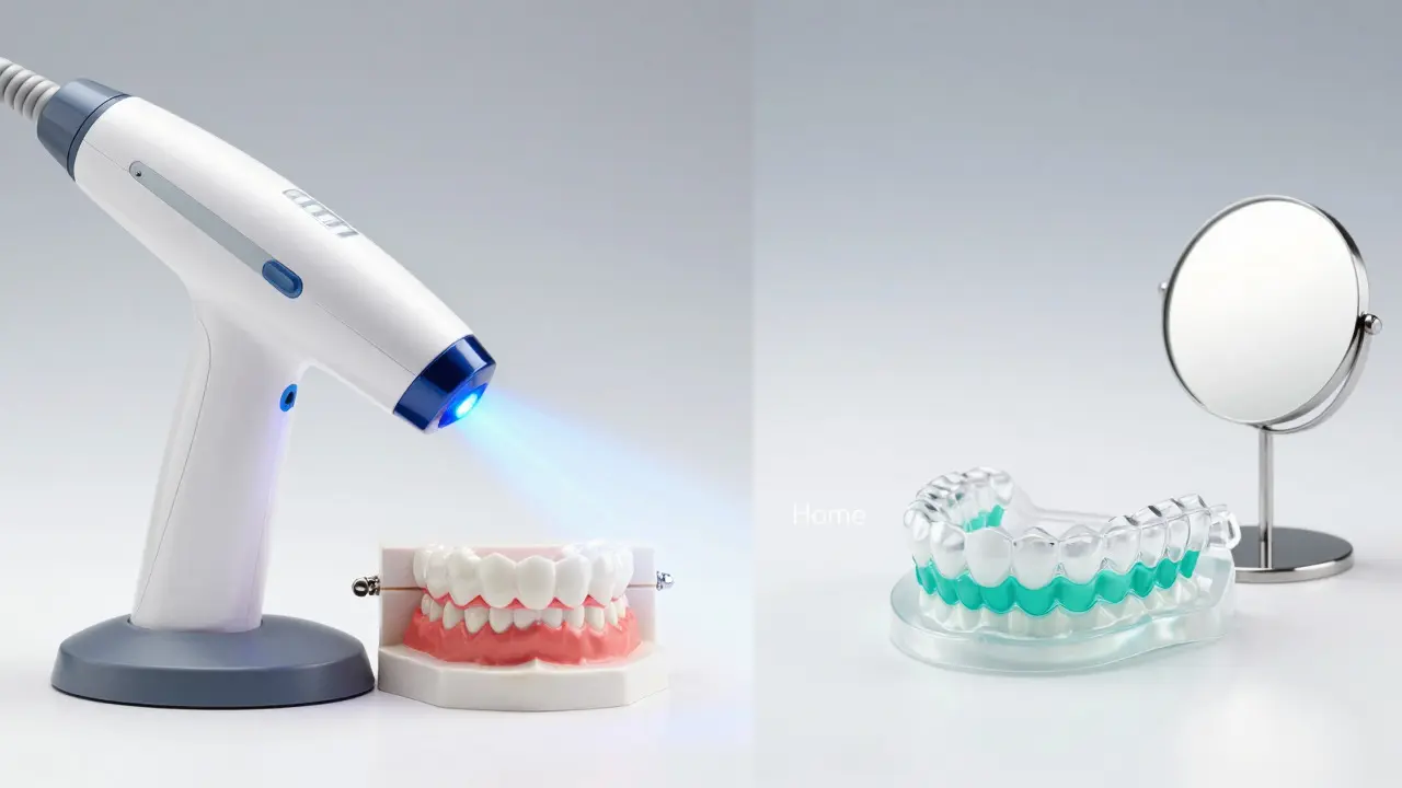 Porovnání laserového bělení a domácích náustníků